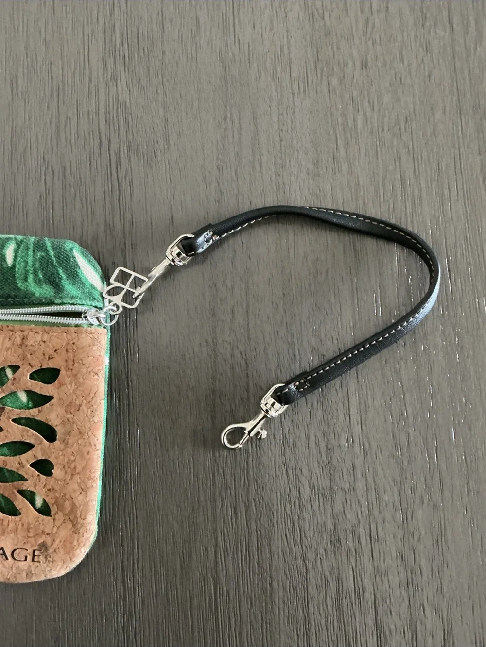 Biolage Green Tropical Leaf Cork Cutout Cosmetic Makeup Pouch Wristlet